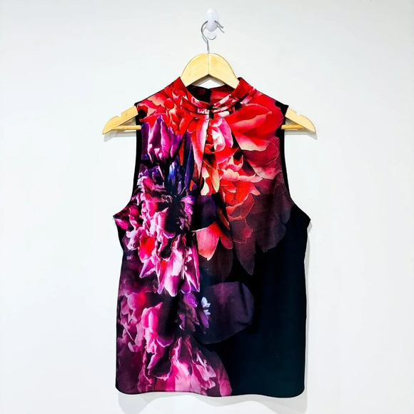 MELANIE LYNE Black and pink  floral tank top - Picture 1 of 9